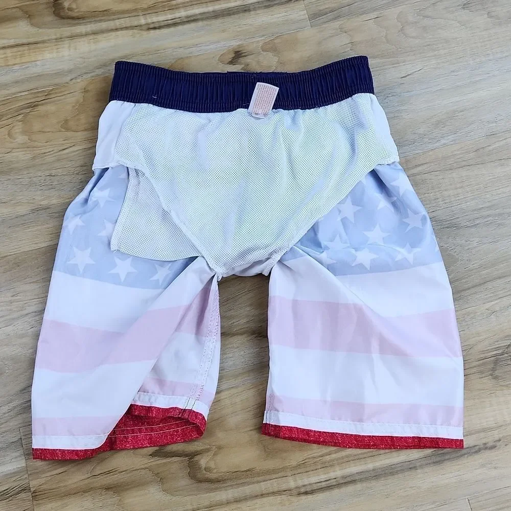 🧡Cat & Jack Red, White, & Blue American Flag Print Swim Trunks Medium